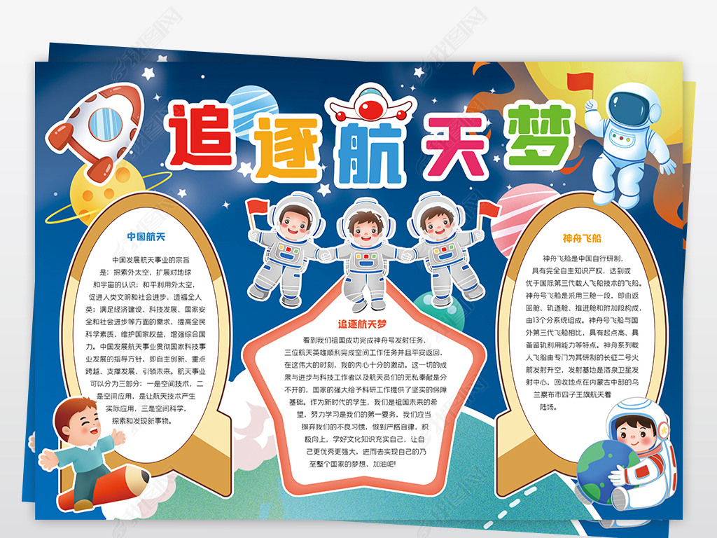 追逐航天梦宇航科技手抄报模板