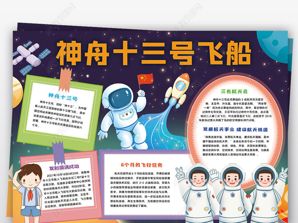 神舟十三号成功发射小报航天宇航员小报手抄报