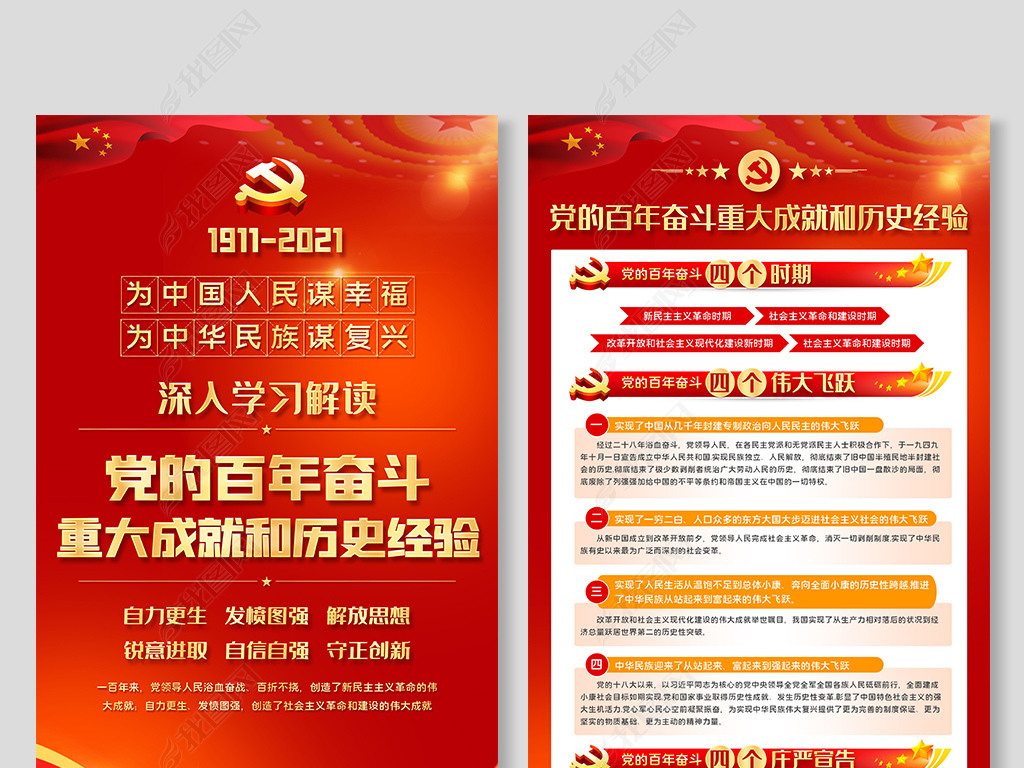 原创图解学习党的百年奋斗重大成就和历史经验展板