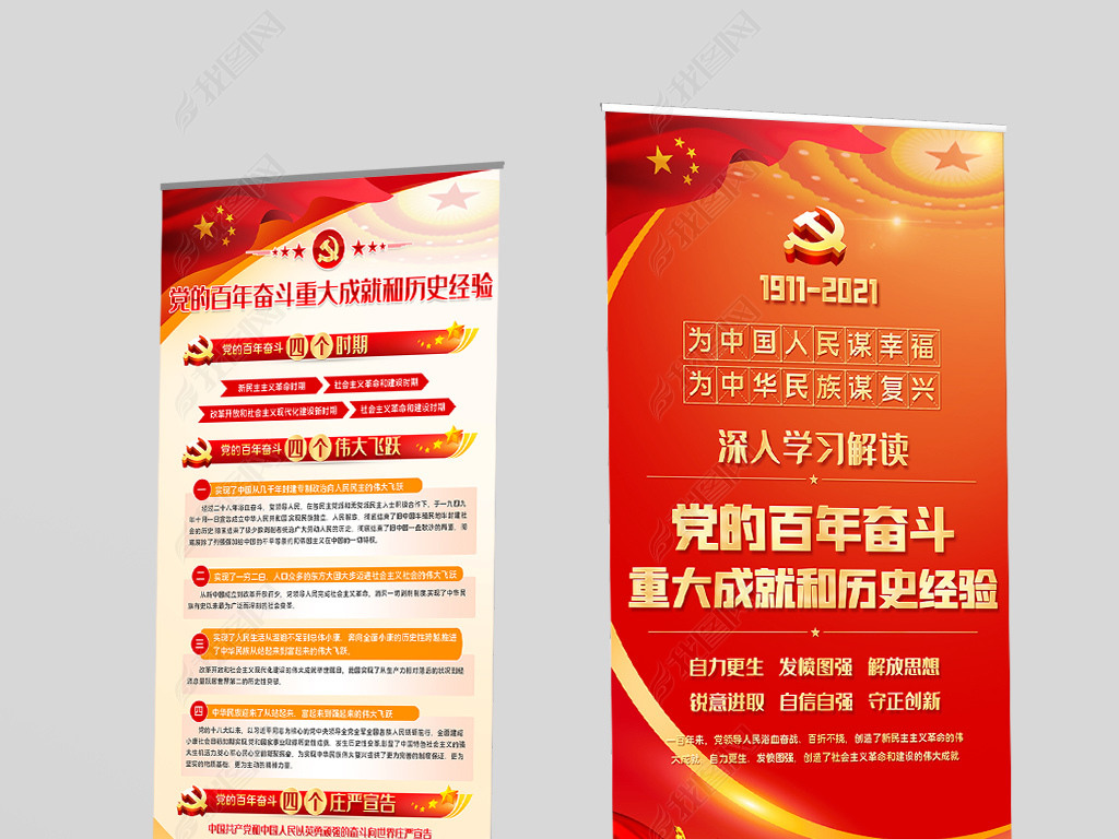 原创图解学习党的百年奋斗重大成就和历史经验易拉宝