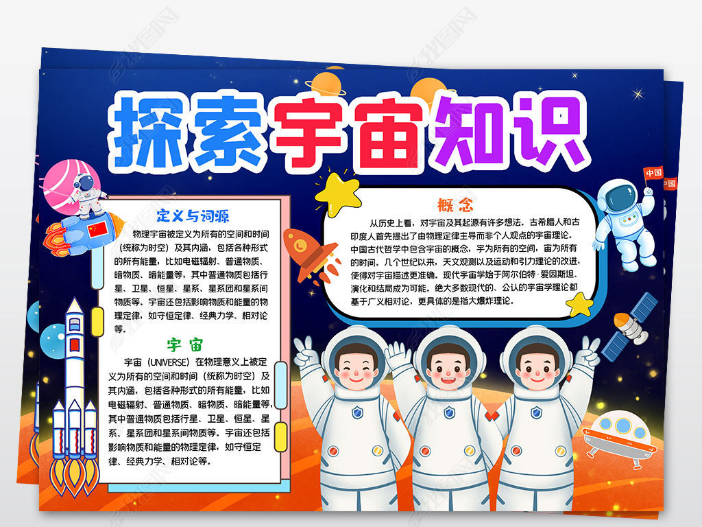 原创科普知识科技创造未来小报探索宇宙科学手抄报版权可商用