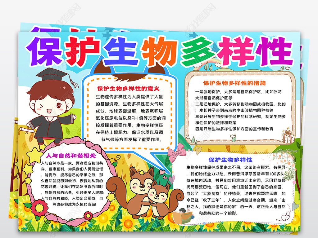 原创保护生物多样性小报共建地球生命共同体小手抄报-版权可商用