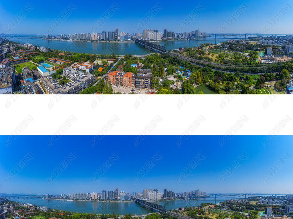 原创鸟瞰襄阳汉江大桥两岸风光全景图版权可商用