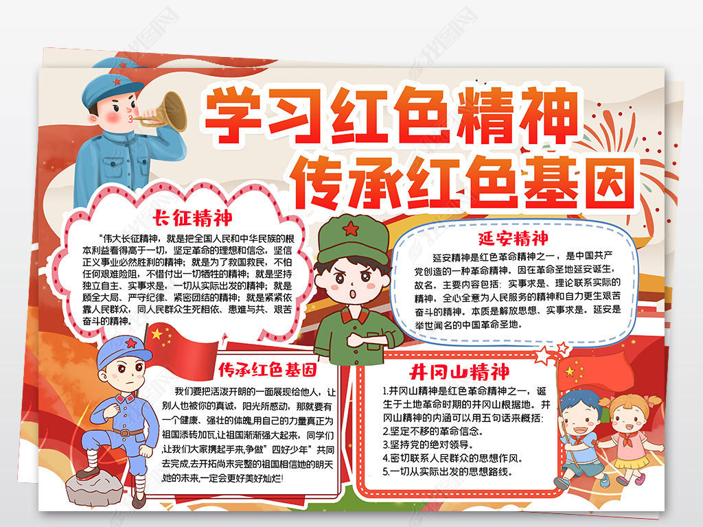 原创红色之旅小报参观学习革命井冈山精神电子手抄报版权可商用