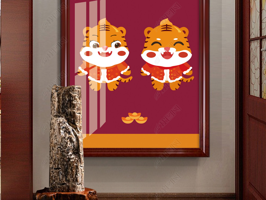 原创原创新中式装饰画虎年大吉现代简约装饰画