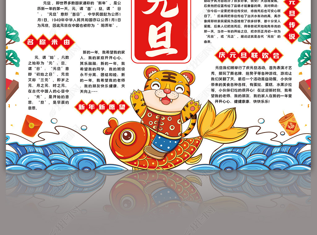 2022年元旦小报新年春节虎年习俗小报手抄报