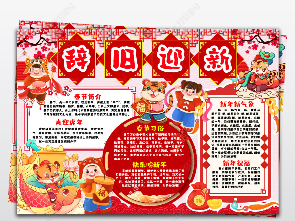 辞旧迎新小报2022元旦新虎年英文手抄报小报