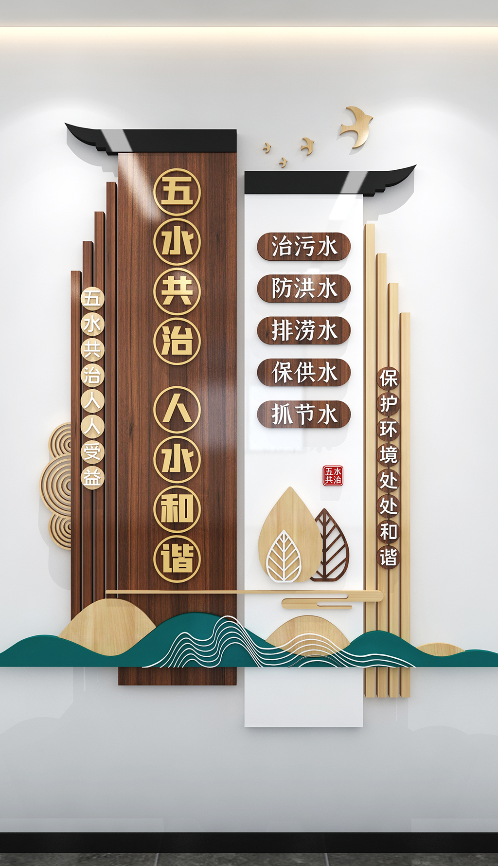 五水共治人水和谐竖版文化墙环境保护水利文化墙