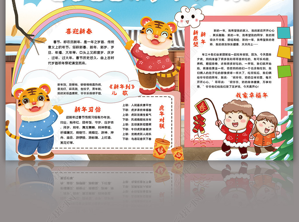 2022年春节元旦小报新年虎年大吉小报手抄报