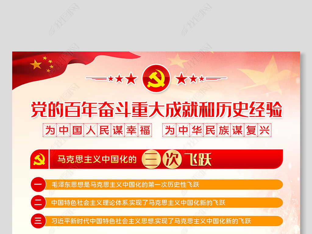 原创党的百年奋斗重大成就和历史经验党建宣传海报