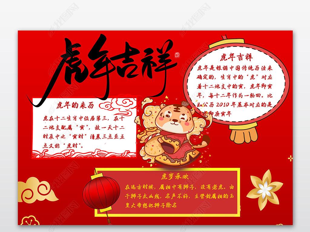原创2022年新年虎年手抄报word模板版权可商用