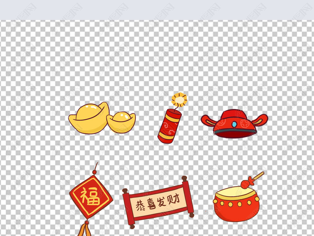 原创新年元素组合套图手绘卡通元素版权可商用