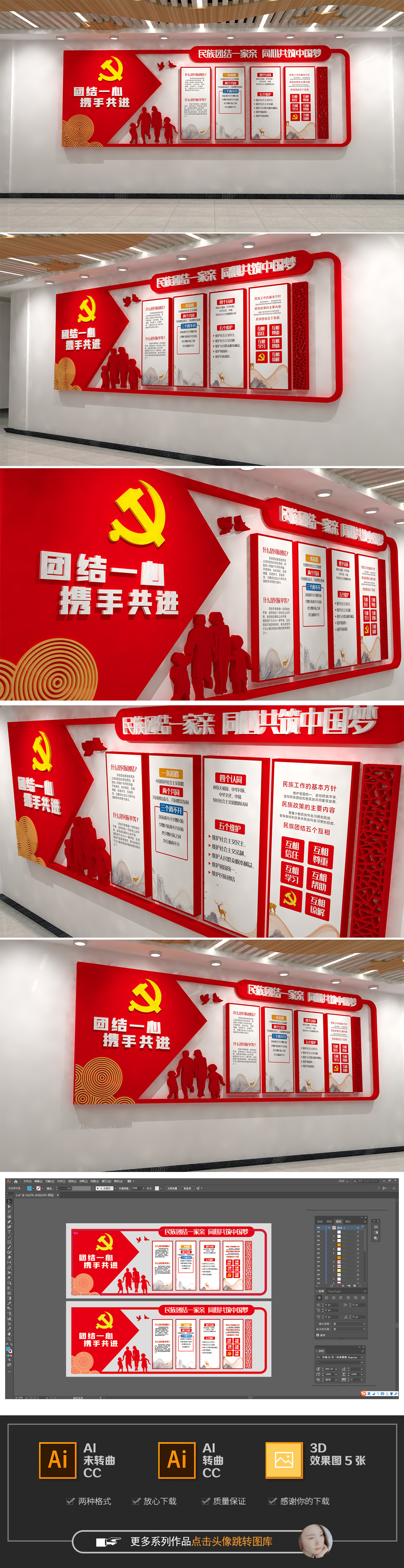 原创民族团结社区建设文化墙-版权可商用
