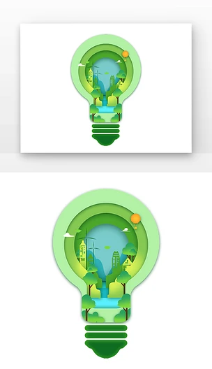 綠色城市剪影地球一小時燈泡城市