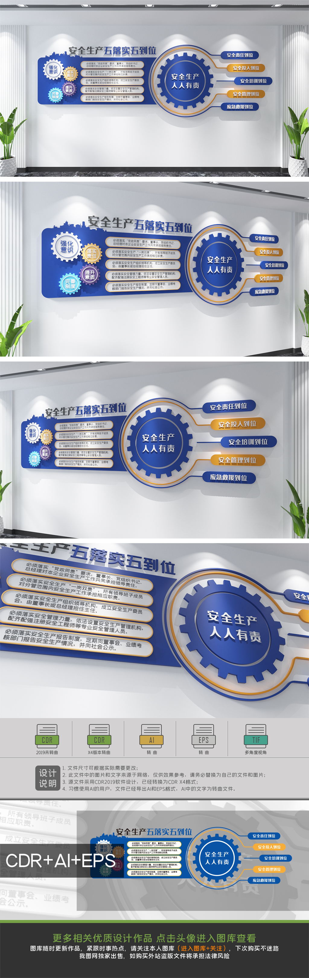 原创安全生产五落实五到位安全生产文化墙企业安全-版权可商用
