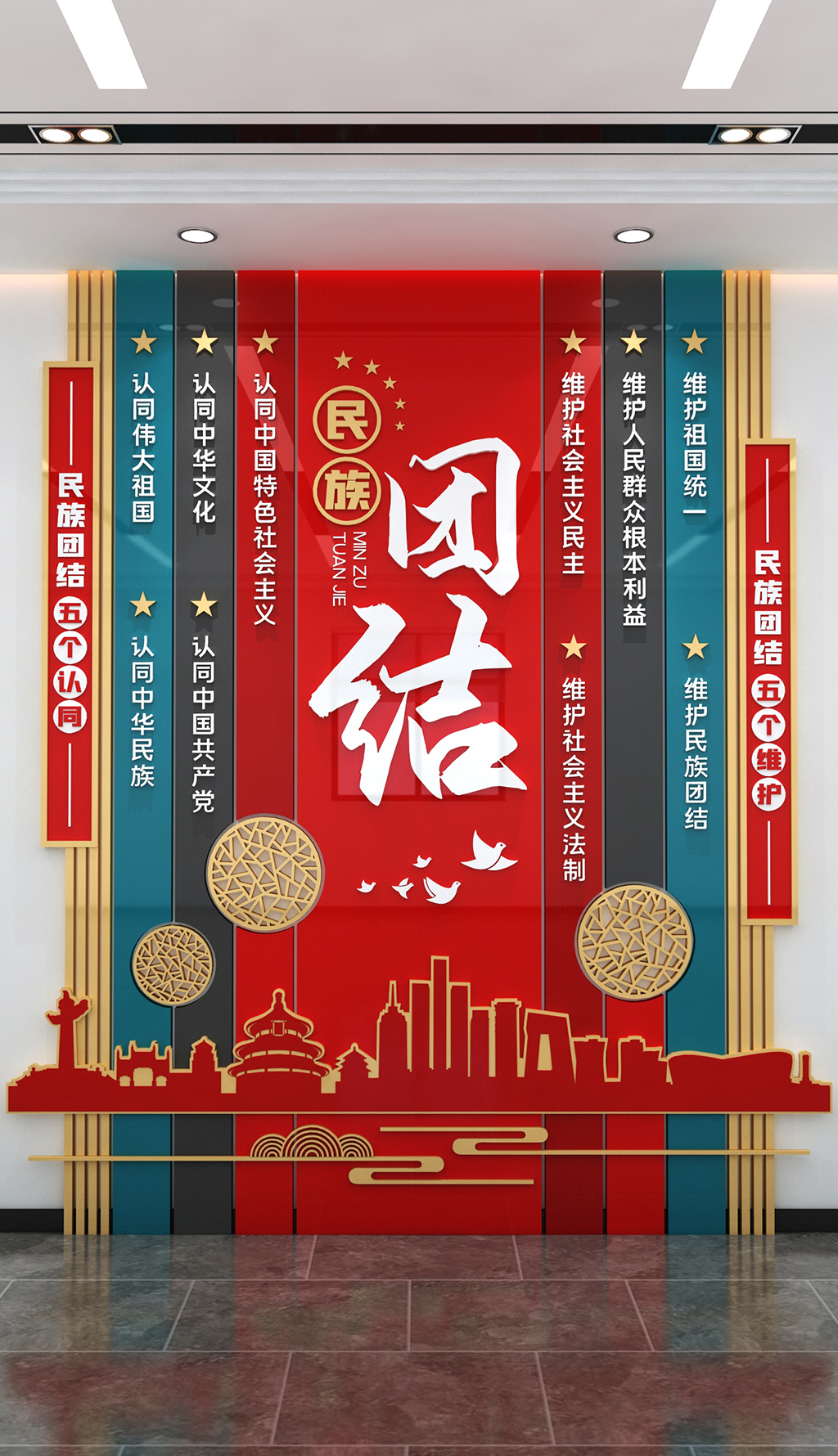 竖版五个认同五个维护文化墙民族团结党建文化墙