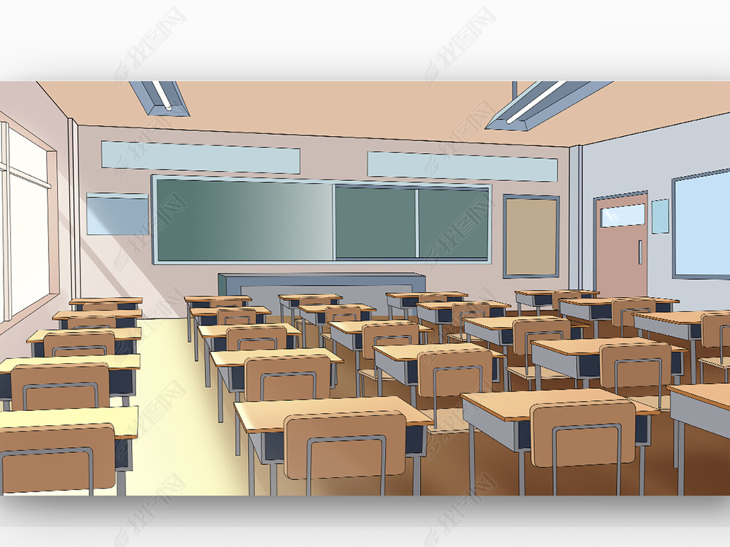 原创开学季教室场景卡通桌椅板凳版权可商用
