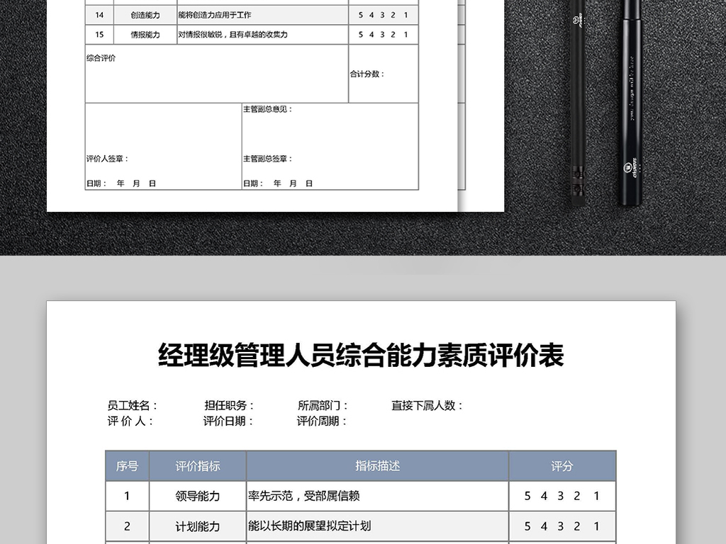 经理级管理人员综合能力素质评价表模板下载_