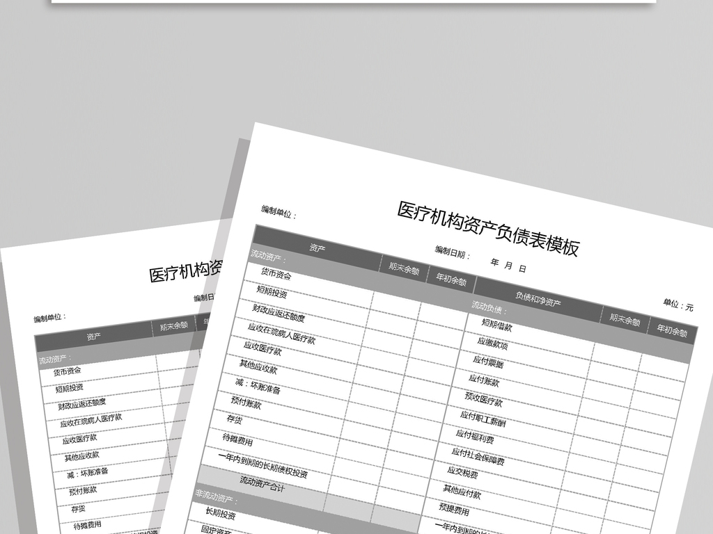 医疗机构资产负债表模板模板下载_Excel|doc格