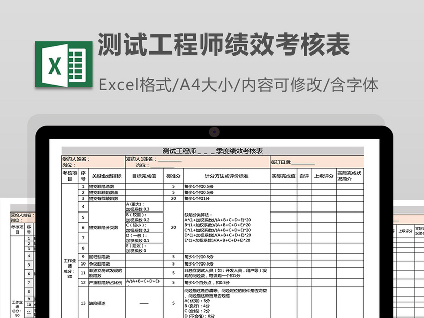 测试工程师绩效考核表excel表格下载_Excel格