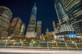 New York Cityscape with 911 memorial at evening time, United States of America, Usa, Architecture an