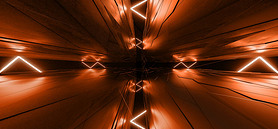 Sci Fi Futuristic Neon Orange Tunnel Vibrant Tiled Walls Corridor Reflective Electric laser Glowing 