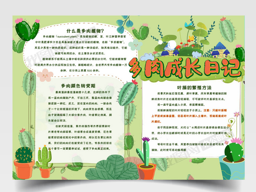 2019多肉成长日记word手抄报