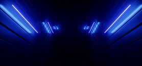 Neon Led Tube Lines laser Electric Blue Glowing Sci Fi Futuristic Hanar Tunnel Corridor Underground 