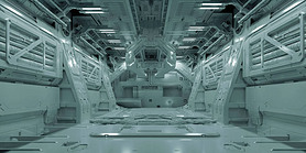 3d si-fi facility design, technology concept corridor