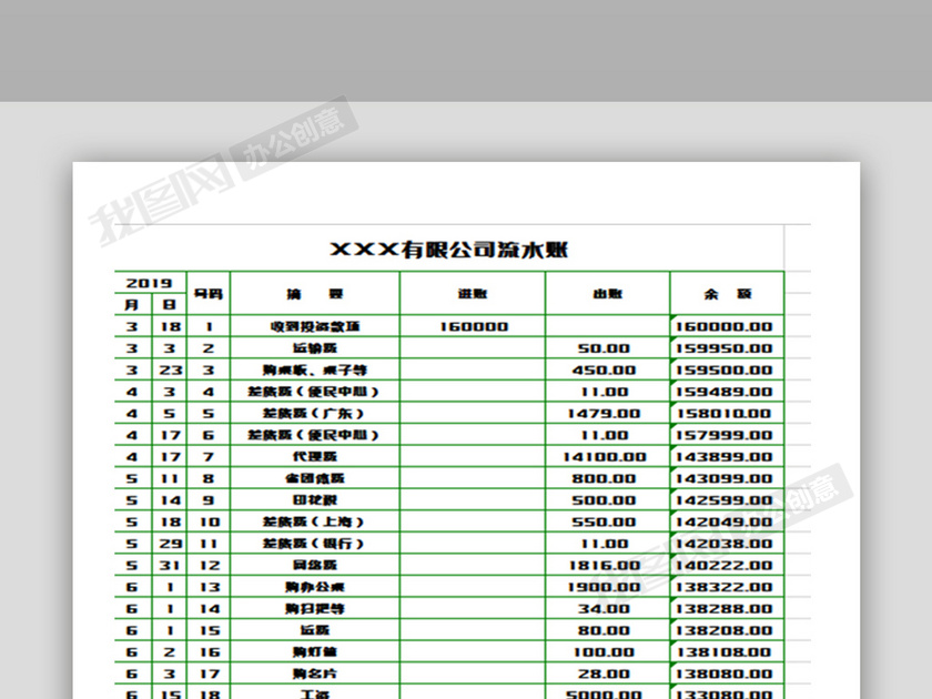 公司流水帐excel表格模板