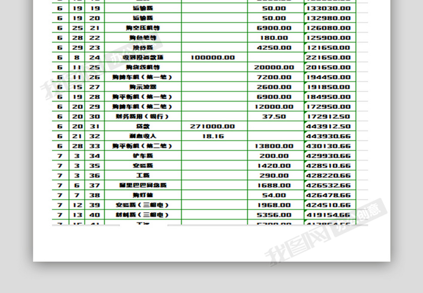 公司流水帐excel表格模板