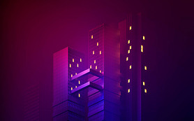 Urban building at night, modular building,3d rendering. Computer digital drawing.