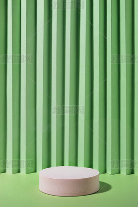 Podium platform podium mock up pink for advertising product or cosmetics on green trend corrugation 