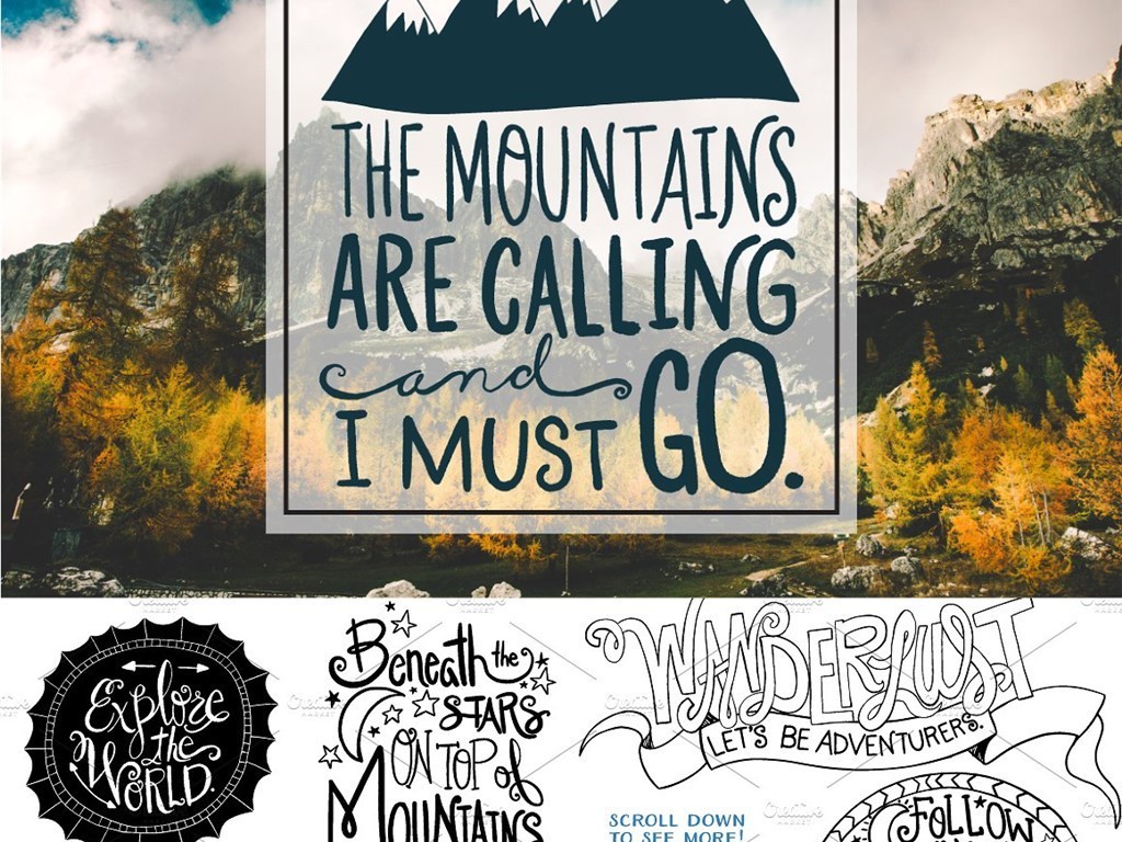 简单手写体生活旅行标语英文图片设计素材_高