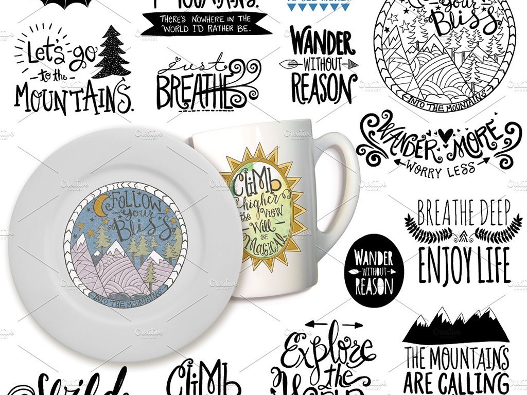 简单手写体生活旅行标语英文图片设计素材_高