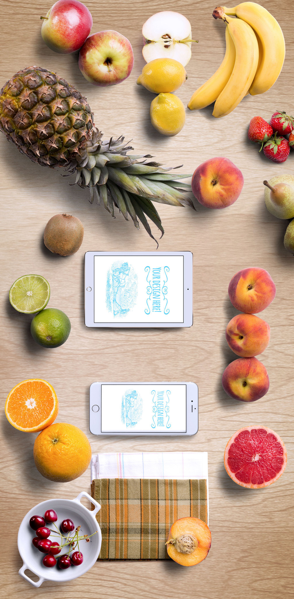 木纹背景平板手机水果菠萝香蕉柚子素.图片设