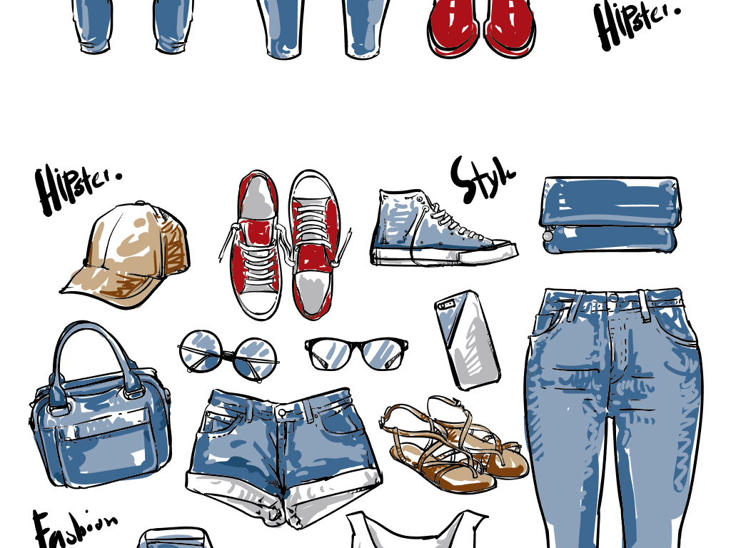 手绘水彩时尚衣服饰品矢量集合图片设计素材_高清EPS模板下载(12.06MB)sweety80分享_其他大全