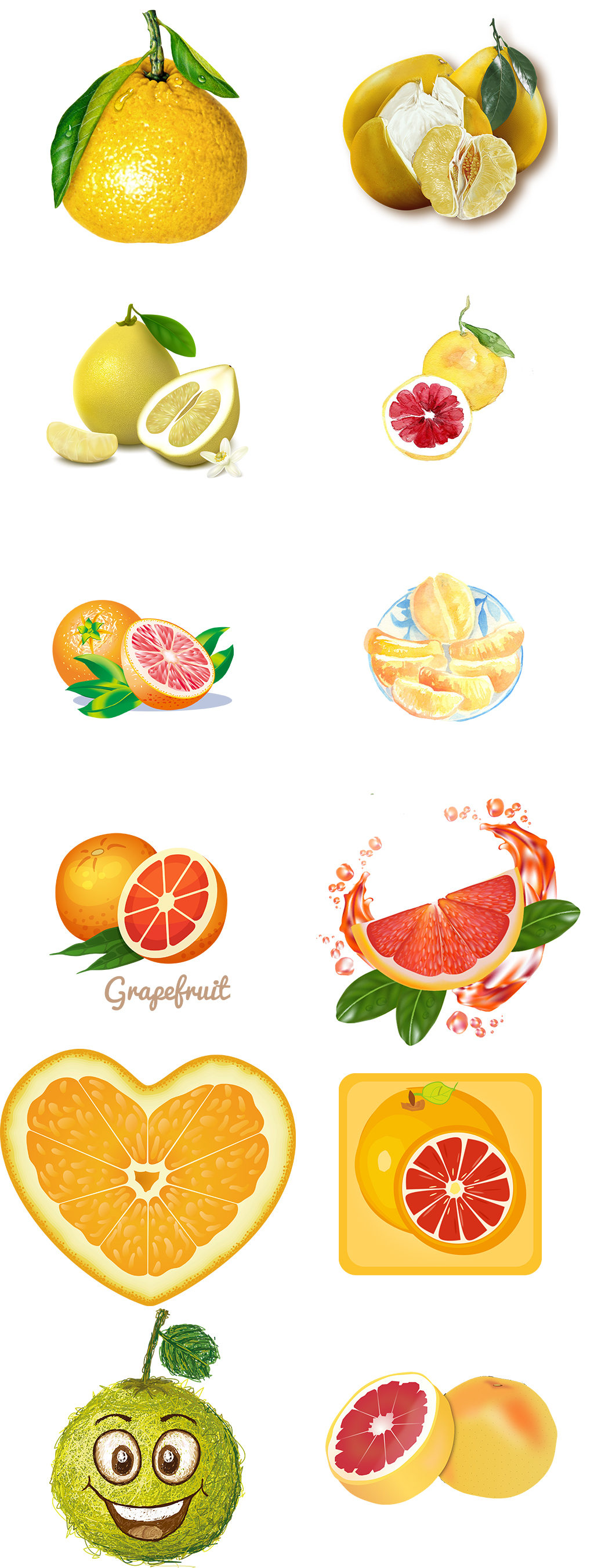 卡通柚子水果插画元素png免抠