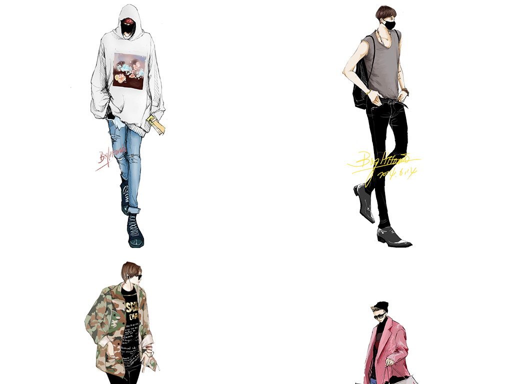 手绘插画时尚男模特png图片设计素材_高清PS