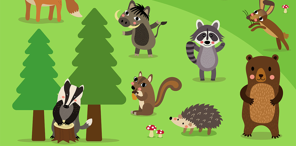 手绘热带雨林森林卡通动物图片设计素材_高清