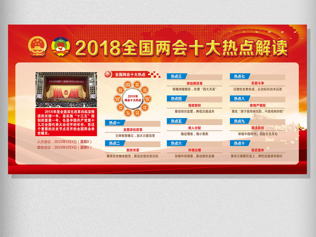 2018聚焦全国两会政府工作报告展.图片设计素