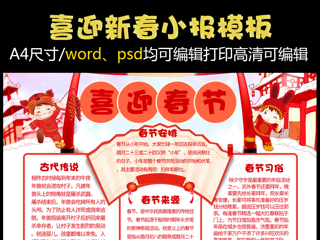 2018狗年春节迎新春电子小报图片设计素材_高