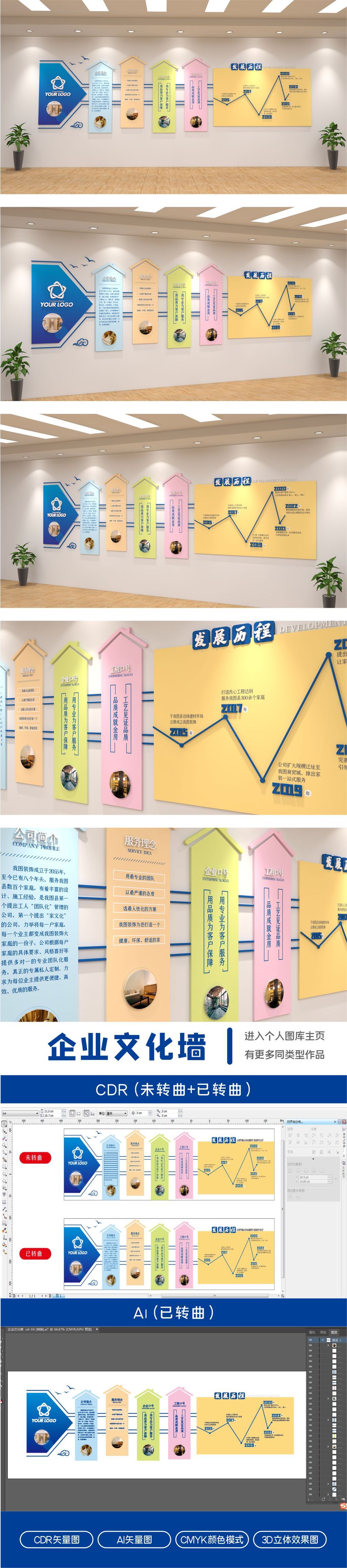 原创装修公司科技商务办公室企业文化墙