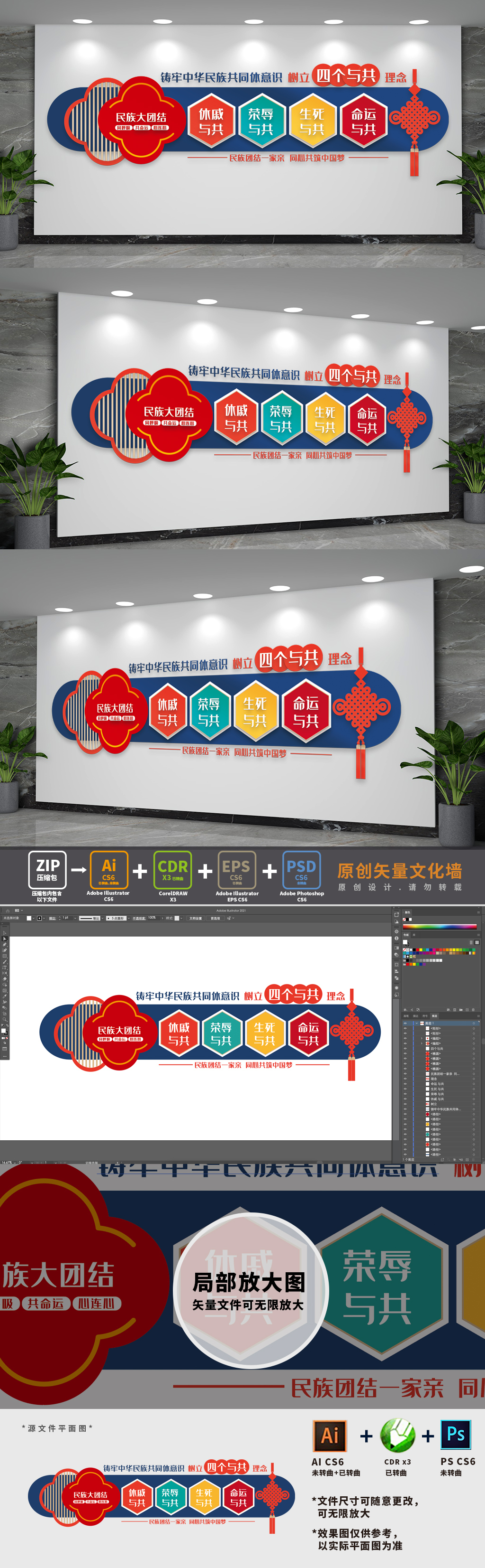 民族团结四个与共党建文化墙