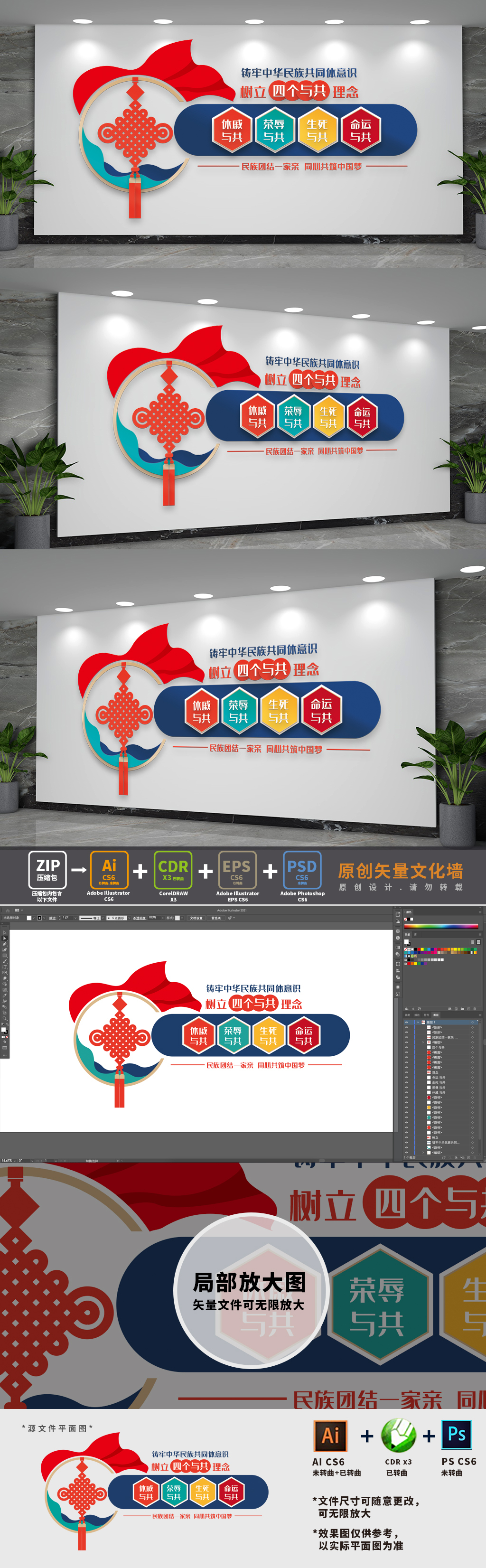 民族团结四个与共党建文化墙