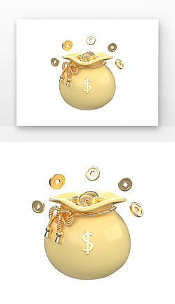 C4D金黃色錢袋子3d渲染元(yuan)素