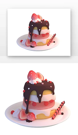 3D美食巧克力奶油草莓蛋糕