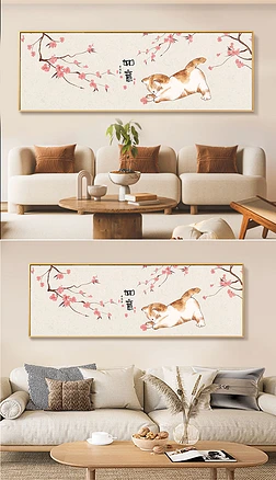手绘猫咪新中式寓意客厅餐厅玄关卧室床头挂画