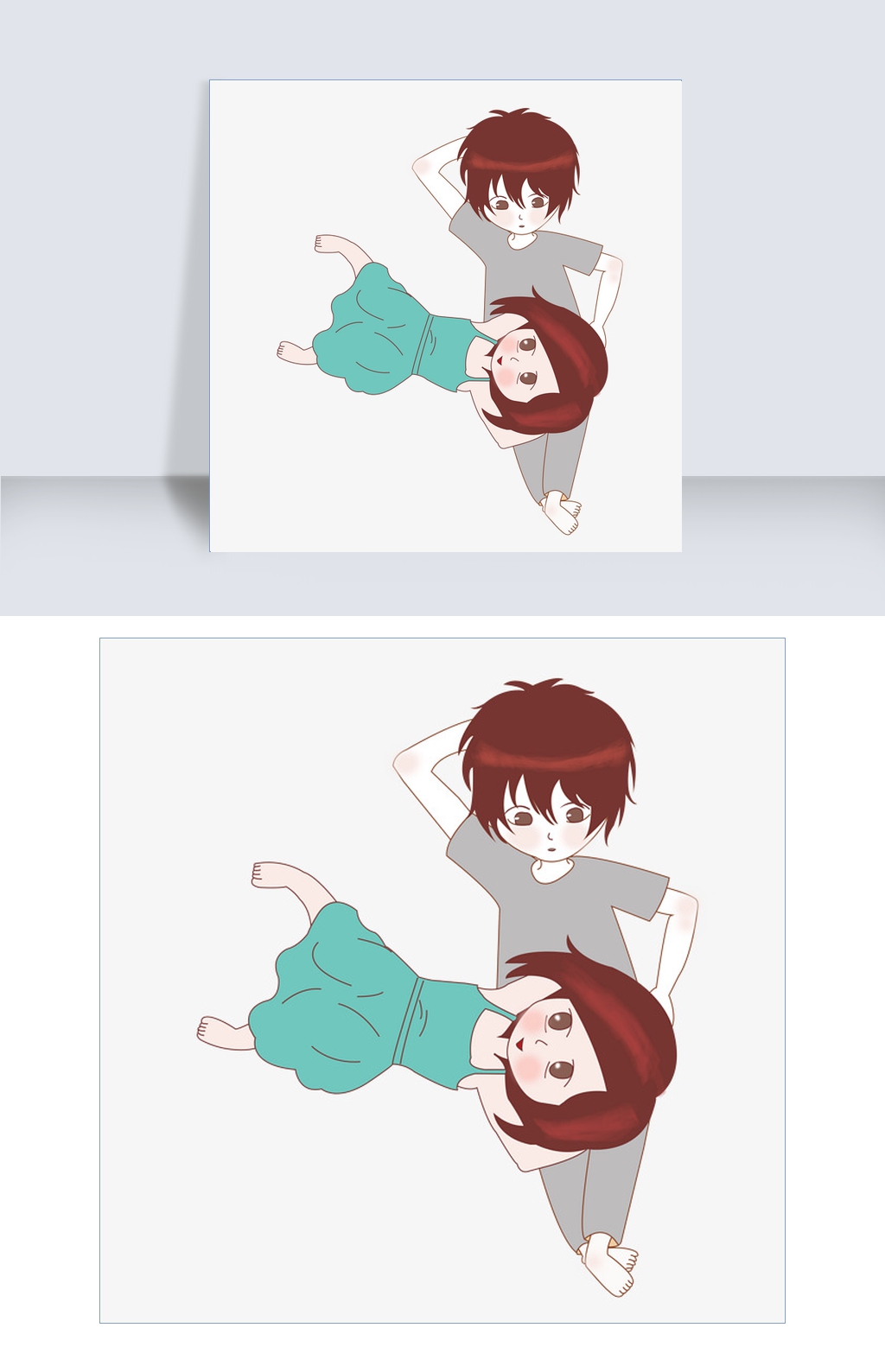 情人节女孩躺在男孩身上甜蜜情侣插画PNG