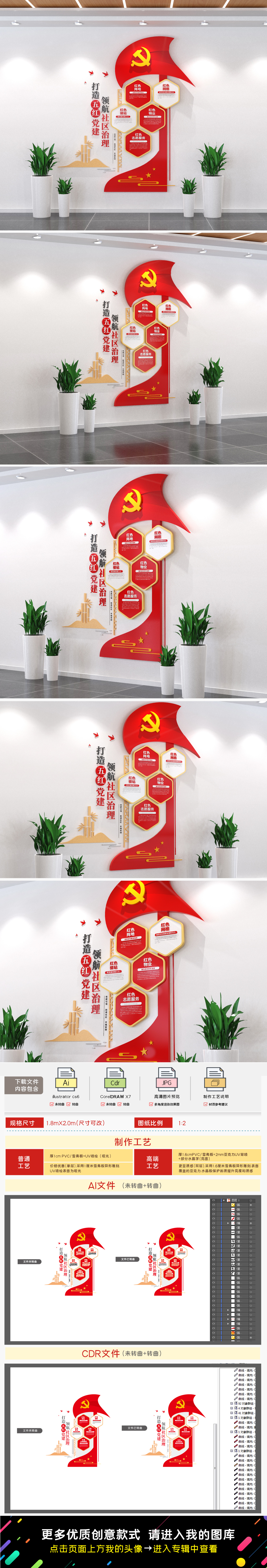 打造五红党建文化墙社区治理文化墙